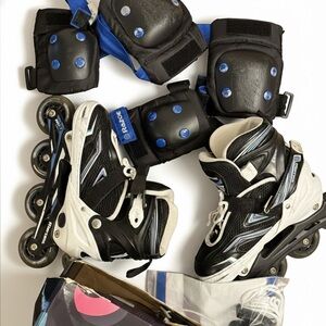 Marcent Black and White Inline Skates with Protective Gear Razor